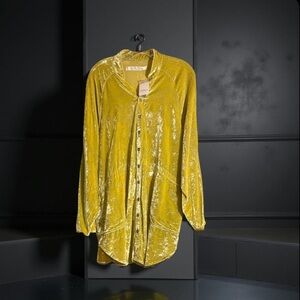 We The Free Neon Green Velvet Button-Up Shirt